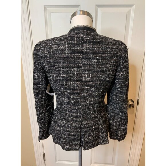Nanette Lepore Black & White Tweed Zip-Up Jacket W/ Zipper Trim, Size 4 - Picture 4 of 5